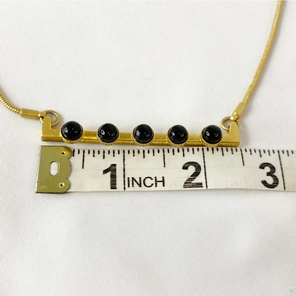 Madewell Gold-tone Brass With Black Cabochons Bar Necklace Hook Clasp 19” - Picture 8 of 10